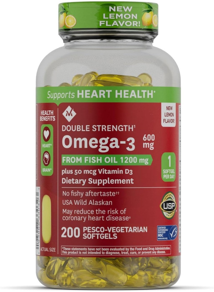 Členova značka 600mg Omega-3 z rybieho oleja s 50 μg vitamínu D3 (200 počet)