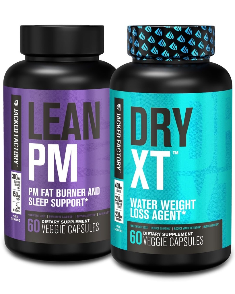 Jacked Factory Lean PM Night Time Fat Burner, Sleep Aid Supplement, & Apetite Supressant (60 kapsúl) & Suchá XT voda Chudnutie Diuretické pilulky (60 kapsúl)