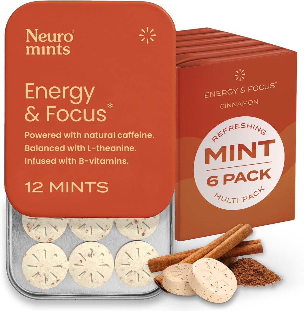 NeuroGum Energy Kofeínové mäty (72 kusov) - Cukor bez obsahu L-teanínu + prírodný kofeín + vitamín B12 & B6 - Nootropný Energie & Focus Supplement pre ženy a mužov