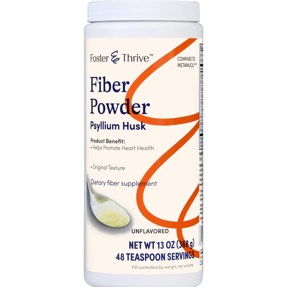 Foster & Thrive Daily Psyllium Husk prášok doplnok, 4-in-1 Fiber pre tráviace zdravie Laxatíva, uľaví príležitostné zápcha, Sladené w/Real cukor, Originálna chuť, 48 dávok