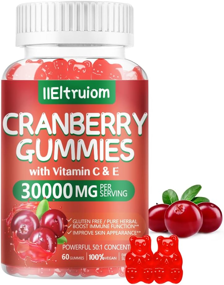 Cranberry Gummies Urinary Tract Health for Women & Muži, 50X koncentrát Extrac, vitamín C & E, brusnicové Gumies for Women with Hibiscus to Support Immune, 60 Counts