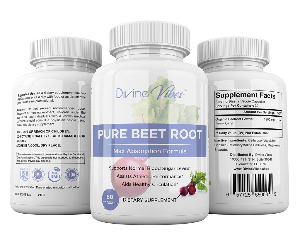 Repa Root Kapsule - 1300mg Per Serving - Repa Root Powder Kapsule - Cviklový prášok podporuje krvný tlak, Atletický výkon, Tráviace, Imunitný systém (Pure, Non-GMO, Gluten Free)