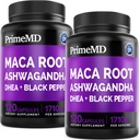 6-in-1 Organic Maca Root Ashwagandha Kapsule 1710mg s DHEA a Black Pepper Fruit Extract pre ženy a mužov - Black Maca Supplement for Stamina, Bone and Mood Suplement, 120ct (Pack of 2)