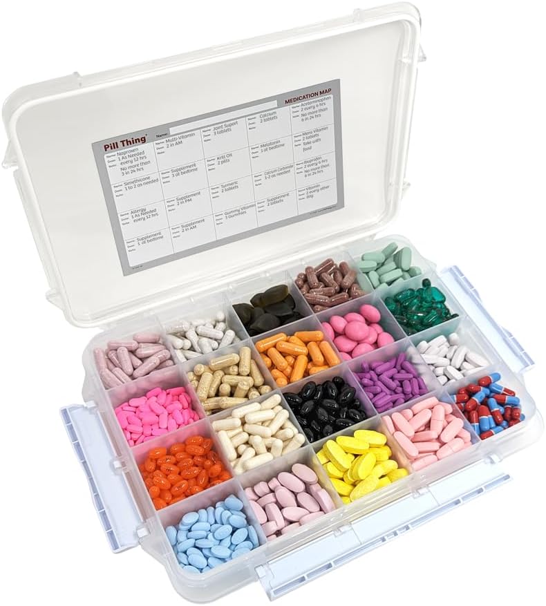 20 Compartment Large Pill Case s vzduchotesným tesnením - Silikónová tesnenie Nepremokavá Med Box s medikačná mapa (20 Compartment, 1 balenie)