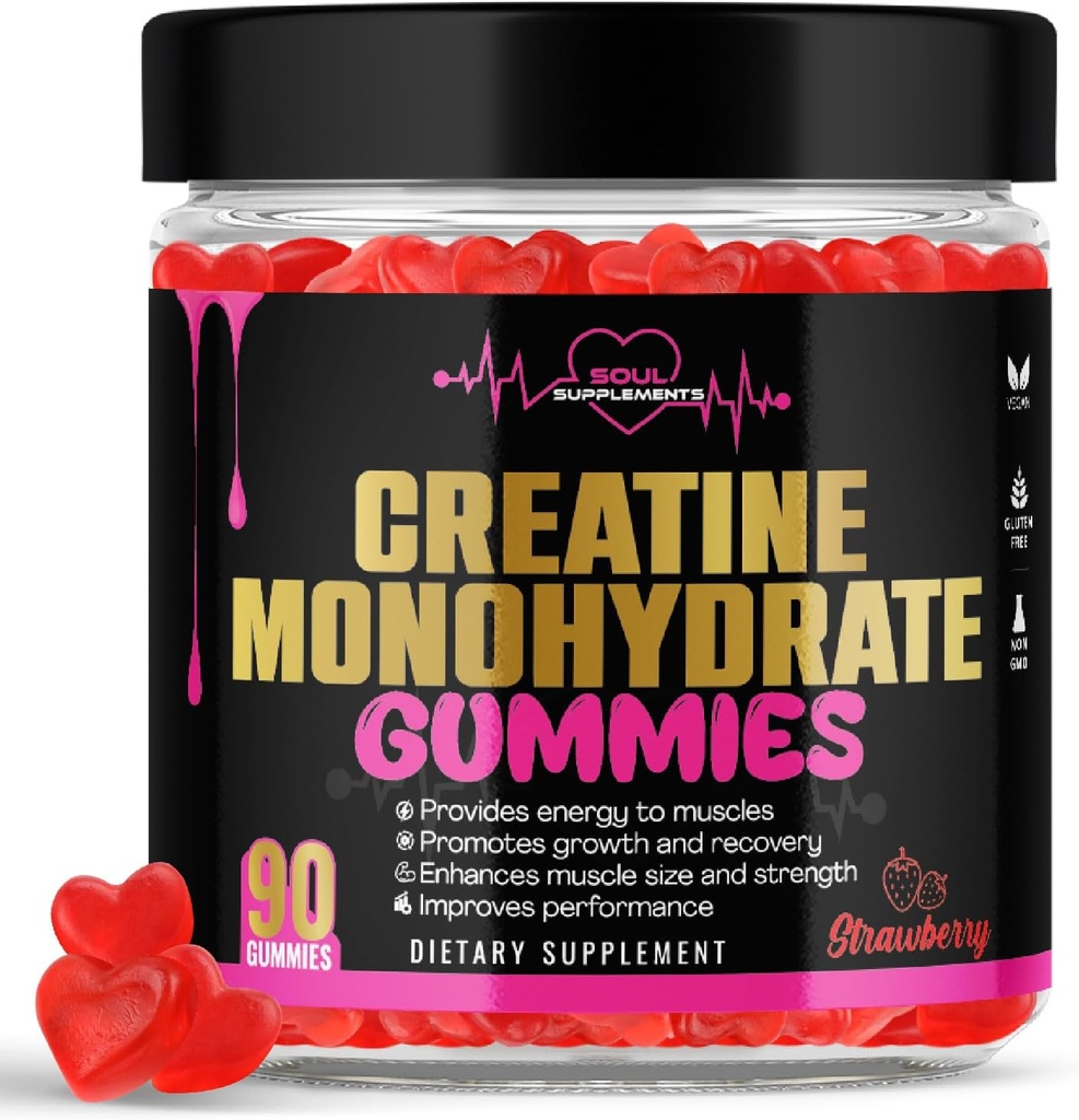 Generic Creatin Monohydrate Gummy pre svalové zotavenie, svalový zisk a silu, energetické zameranie a zdravie mozgu, bezlepkový, non GMO, vegánsky doplnok pre mužov a ženy, 30 porcií 90 ot