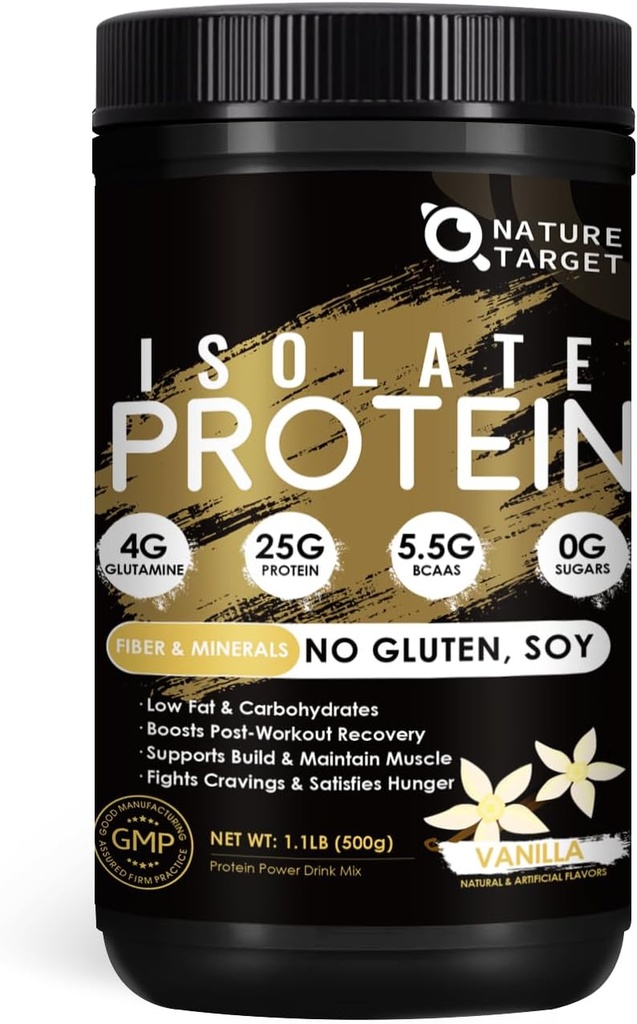 PRÍRODNÝ TARGET Izolačný srsť proteín prášok Vanilka, 25g Bielkoviny s nízkym obsahom cukru a bez lepidla, 5,5 g BCAA, bohaté na vlákna a minerály, 1,1 libra, 16 porcií