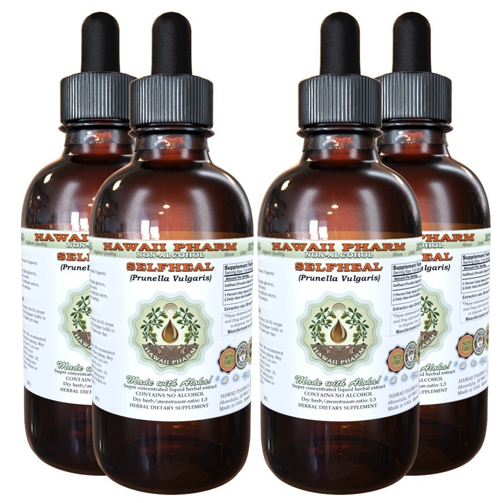 Selfheal Bezalkoholový tekutý extrakt, Organic Selfheal (Prunella Vulgaris) Sušený Herb Glycerit Natural Herbal Supplement, Hawaii Pharm, USA 4x4 fl.oz