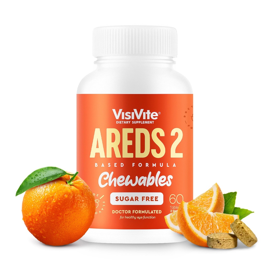 AREDS 2 Očné vitamíny bez obsahu cukru - alternatíva k luteinovým guličkam pre oči - luteín pre zdravie očí - premium očné vitamíny bez obsahu cukru - Doplnky k starostlivosti o oči pre dospelých (chichtivé tablety)