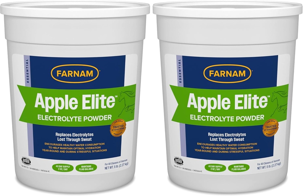 Farnam Apple Elite Horse Electrolyte prášok, Nahrádza minerály Stratené v pote počas cvičenia, Extrémne počasie a stresové podmienky, 5 lb., 40 denné dodávky (Stock of 2)