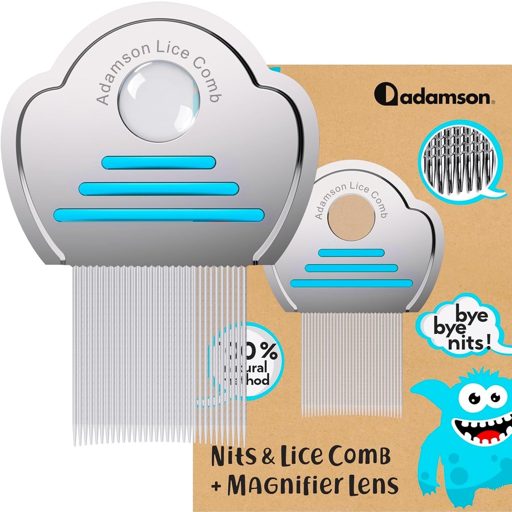 Adamson Lice Comb - Nerezová oceľ Lice Comb pre deti - Efektívny Nit Comb - Lice Combs pre hrubé vlasy - Odolný a ľahko čistiť - Peine para Piojos y Liendres para Niñas