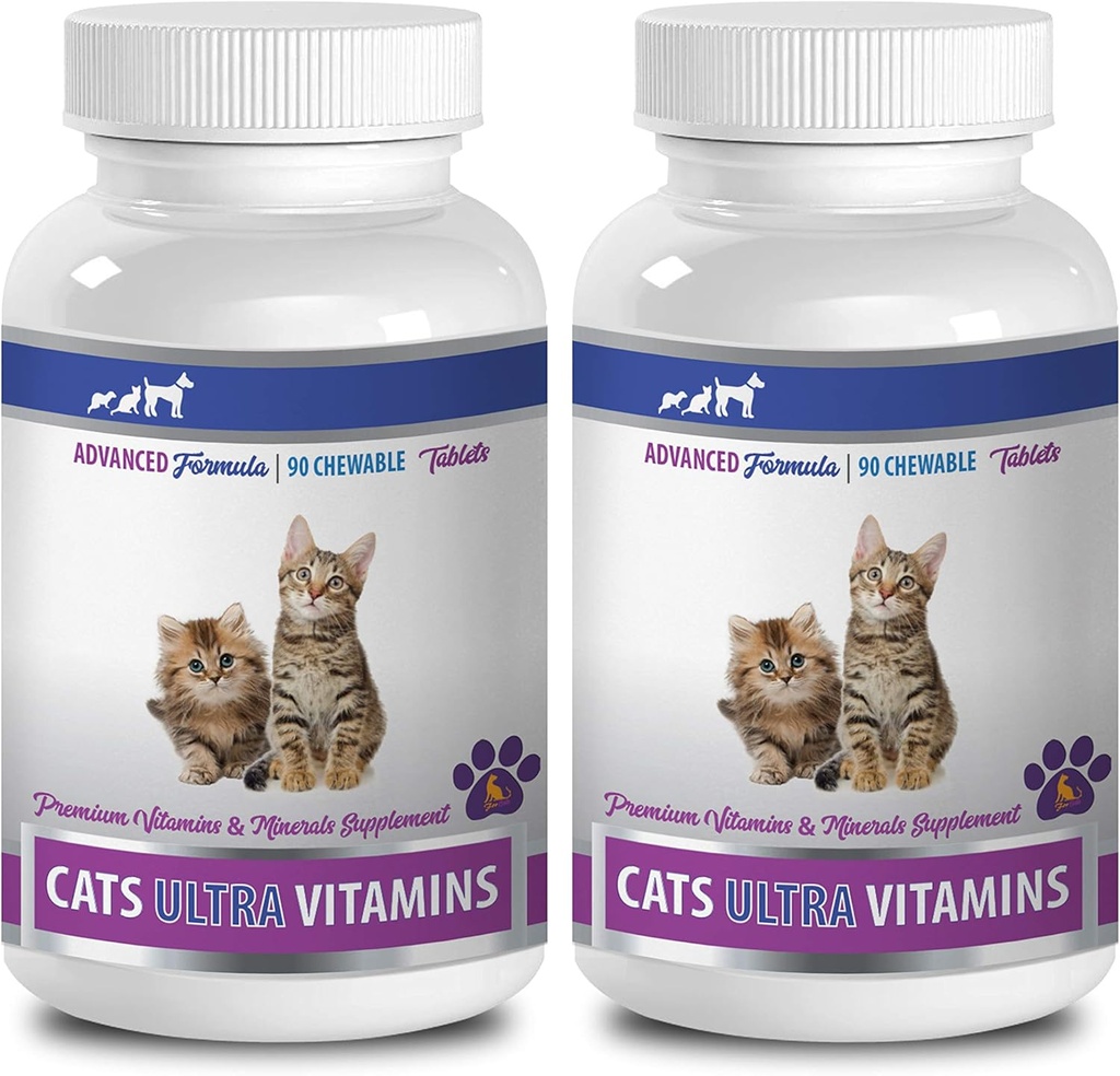 Mačka Wellness Treats - Ultra vitamíny pre mačky - Zdravé minerály a vitamíny Formula - Žuvačky - Vápnik pre mačky - 2 fľaše (180 Treats)