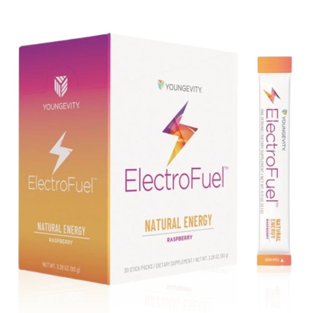 Youngevity Official ElectroFuel Natural Energy Drink Mix - Malinová Electrolyte Powder - Energy and Hydration - 30 Sticks