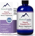 HoneyCombs Vitamín B3 Niacin Supplement Liquid Drops - Vysoká potency Vitamín B3 Tekuté kvapky pre mužov a ženy - Udržiavajte tráviaci systém, koža, jazyk, energia a viac - Vegan Niacin Drop (16 Fl oz)
