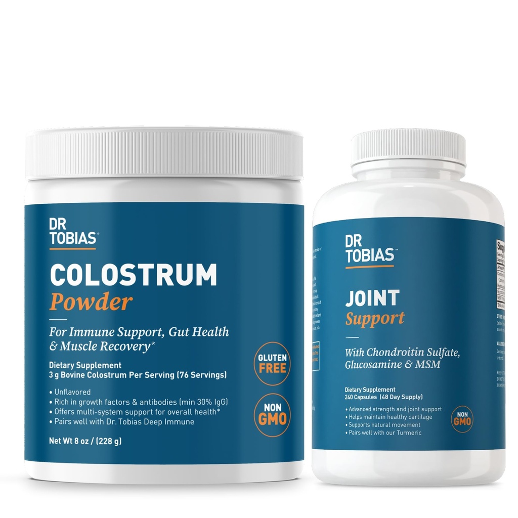 Dr. Tobias Joint Suplement and Colostrum Powder - Supports Joint Mobility, Cartilage Health, and Immune Function - Non-GMO