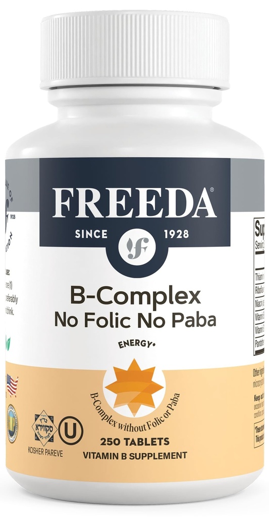 Freeda vitamín B komplex č. PABA - Super B komplex Kosher vitamín doplnok s vitamínom B1 vitamín B2 vitamín B3 vitamín B5 vitamín B6 vitamín B12 - komplex B vit B pre ženy a mužov (250 Ct)