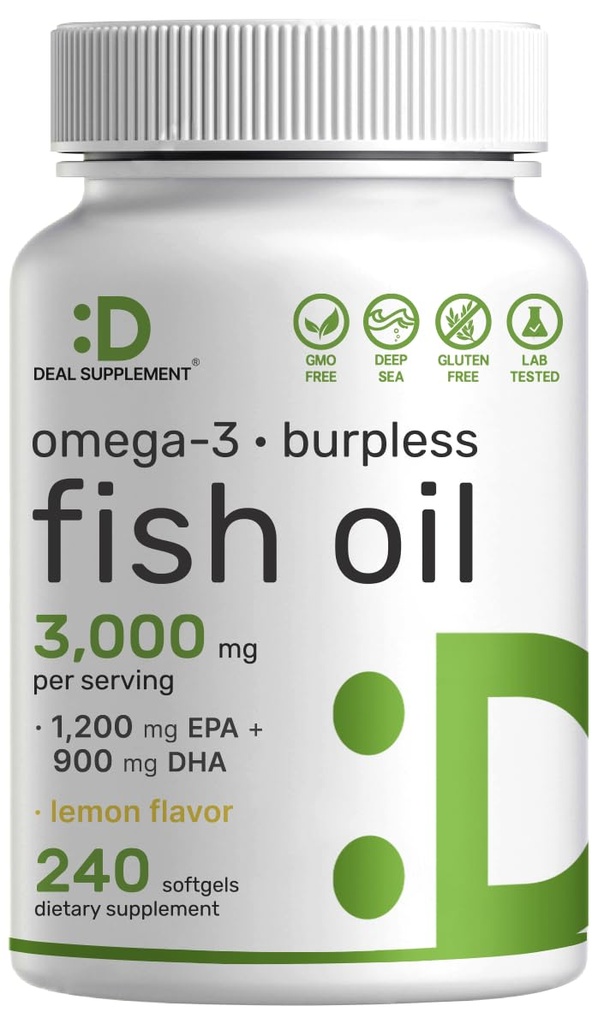 DEAL Application Omega 3 Fish Oil Supplements, 3,000mg per serving, 240 Softgels 