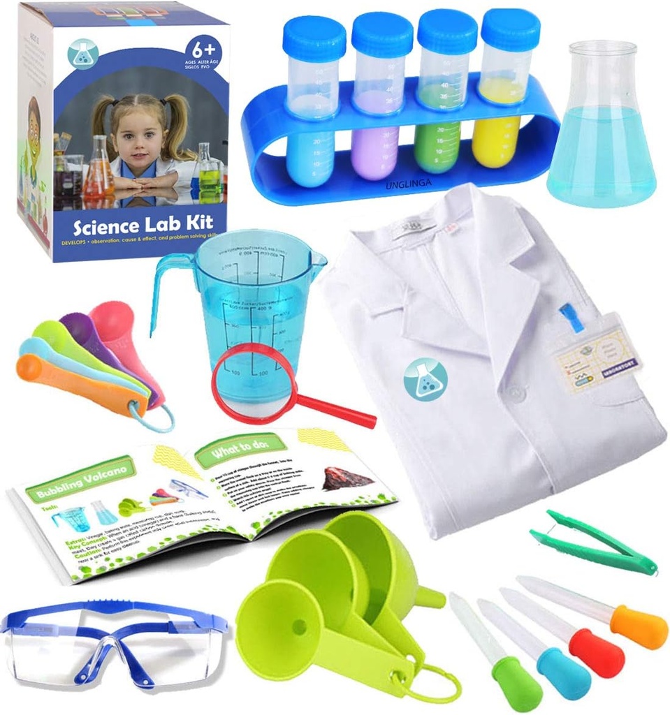 UNGLINGA Kids Science Experiment Kit s Lab Coat Scientist kostým zdobiť a role hrať hračky darček pre chlapcov dievčatá deti vianočné narodeninovej párty