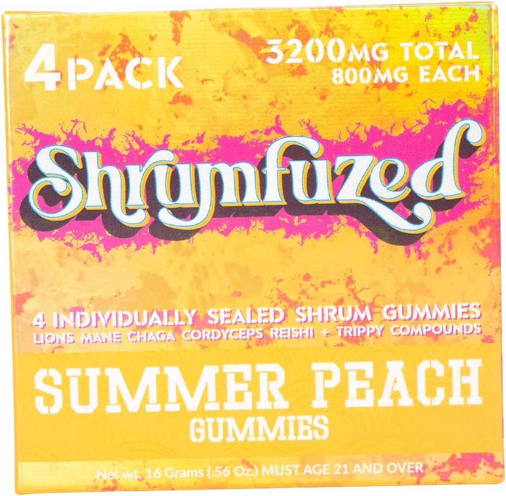 Vlastnícky Nootropic Gummy 3200mg - Lion's Mane, Reishi, Chaga, a Cordycep Nootropic Tripee Mushrom Blend (4, letná broskyňa)