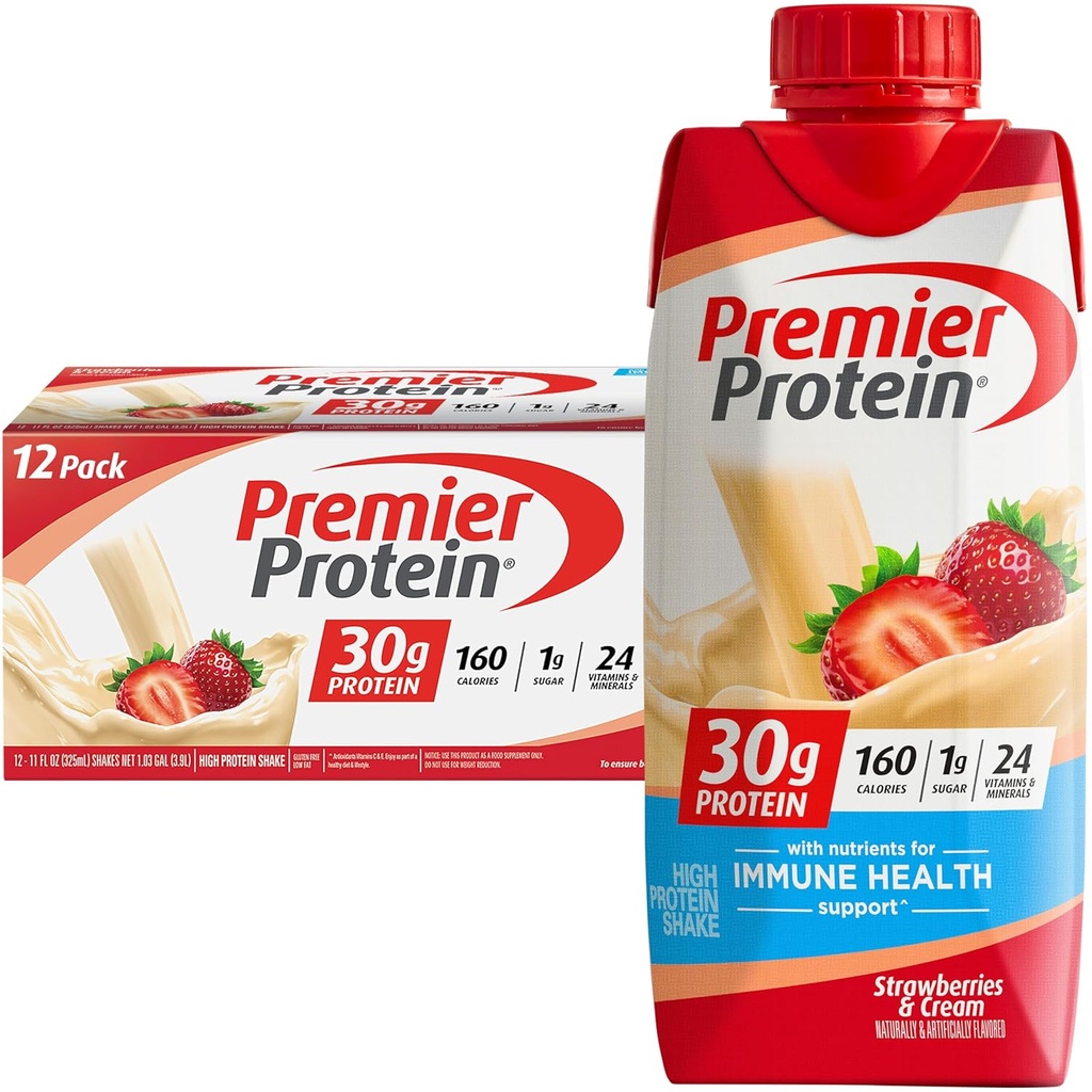 Premier Protein Shake, Jahody & Cream, 30g Protein, 11 fl oz, Balenie 12 (Backaging May Vary)