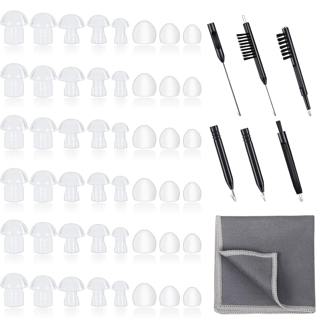48 Pieces sluchová pomôcka Tipy na sluchové pomôcky Domes Univerzálne Domes pre Earbud Tip Výmena, BTE zvuk zosilňovač Príslušenstvo a 7 kusy Čistiace nástroje s zamatovou taškou