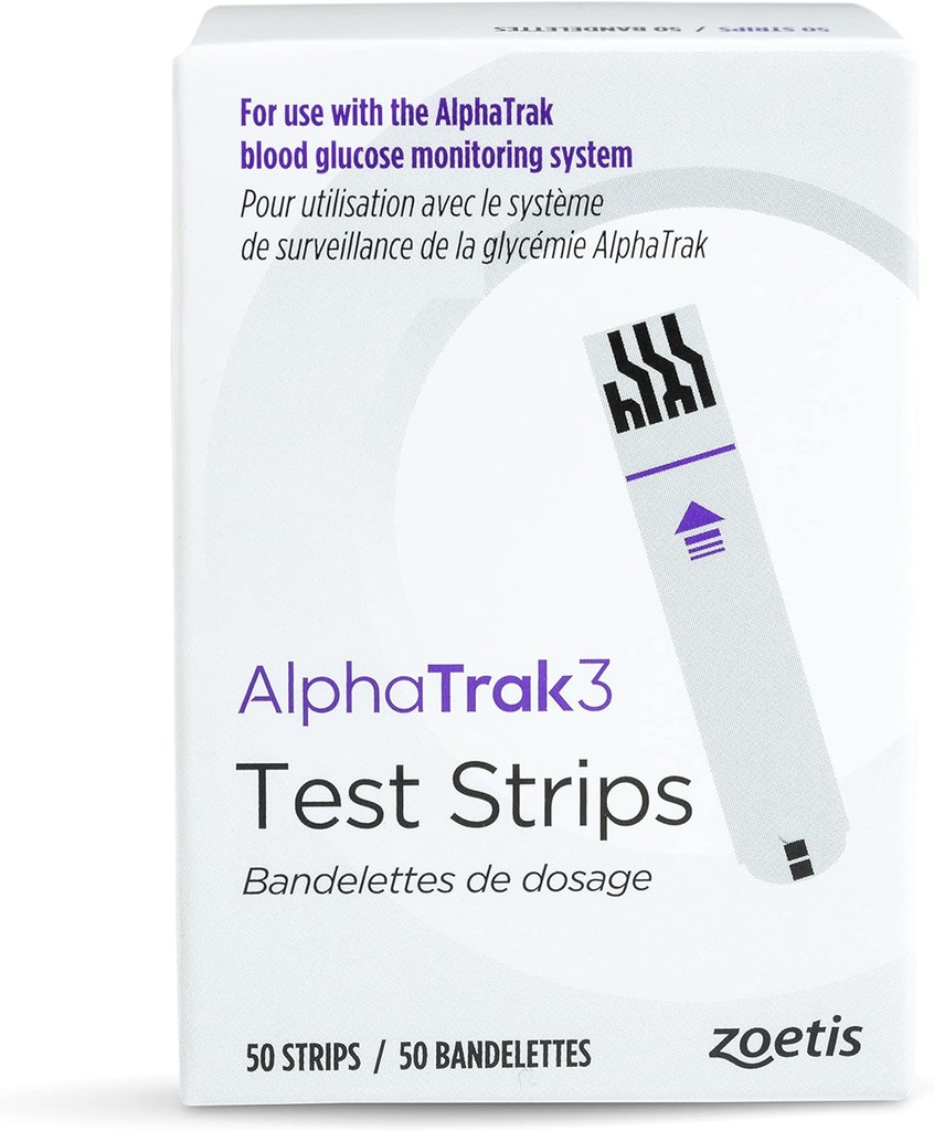 AlphaTrak 3 Testové prúžky pre použitie s AT3 Systém monitorovania glukózy v krvi pre mačky, psy a kone, 50 Počet