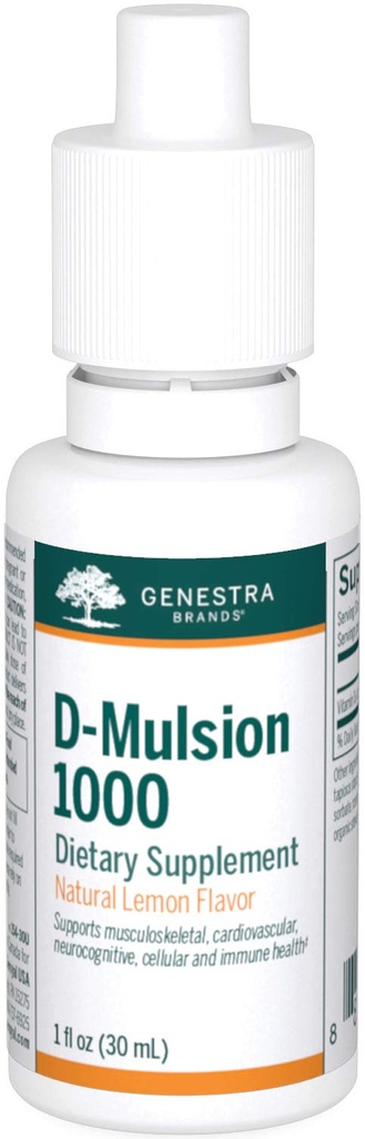 Genestra Brands D-Mulse 1000 - Tekutý vitamín D doplnok - prírodná citrónová príchuť - 1 Fl Oz