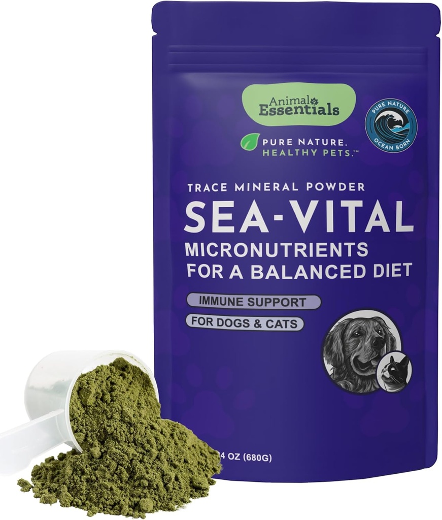 Zvieracie Essentials Ocean Kelp pre psy a mačky - Podpora štítnej žľazy, Dodatok k štítnej žľaze, Sea Kelp, Kelp prášok, Trace Mineral Supplement - 24 Oz