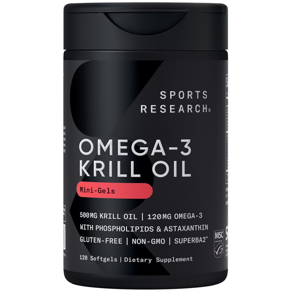 Športový výskum Krill Oil Supplement with EPA & DHA Omega 3, Fosfolipidy a astaxantín z Antarktídy Krill - Highest Concentration of Krill Oil for Men & Women - 500mg, 120 Softgel Capsules