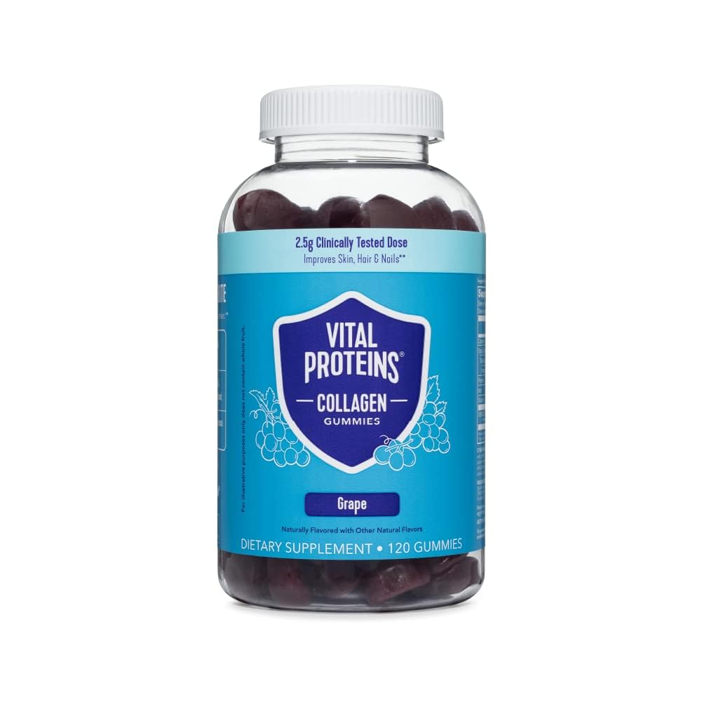 Vital Proteins Collagen Gummies, 2,5 g klinicky testované kolagén pre vlasy, kožu, nechty a vrásky, 120 ct, 30-dňová dodávka, Hroznová aróma