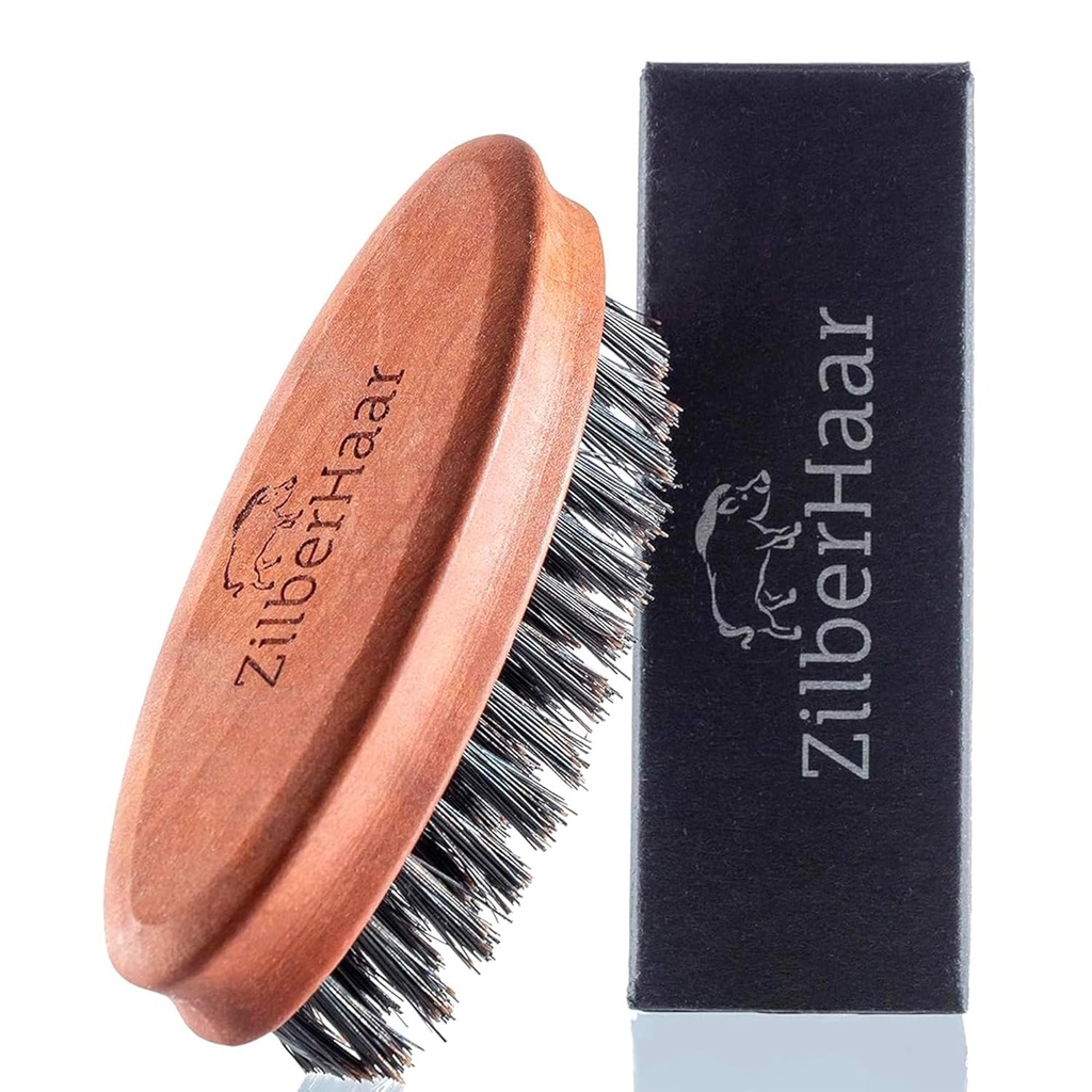 ZilberHaar Pocket fúzy a brada štetec - Stiff Boar Bristles Malá kefka - Perfektné Brada Grooming Tool - Relieves fúzy svrbenie - Krátke a stredné - Made in Europe