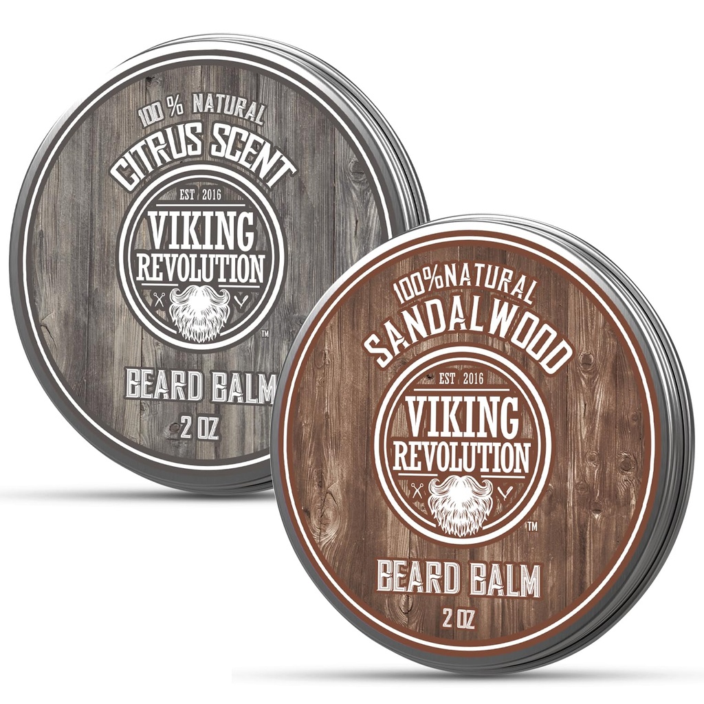 Viking Revolution Citrus a Sandalwood Brada Balm - Maslo s arganovým olejom, zmäkčovač s jojobovým olejom, zvlhčovač s včelím voskom - vosk pre mužov s mango maslom (2oz, 2 balenie)
