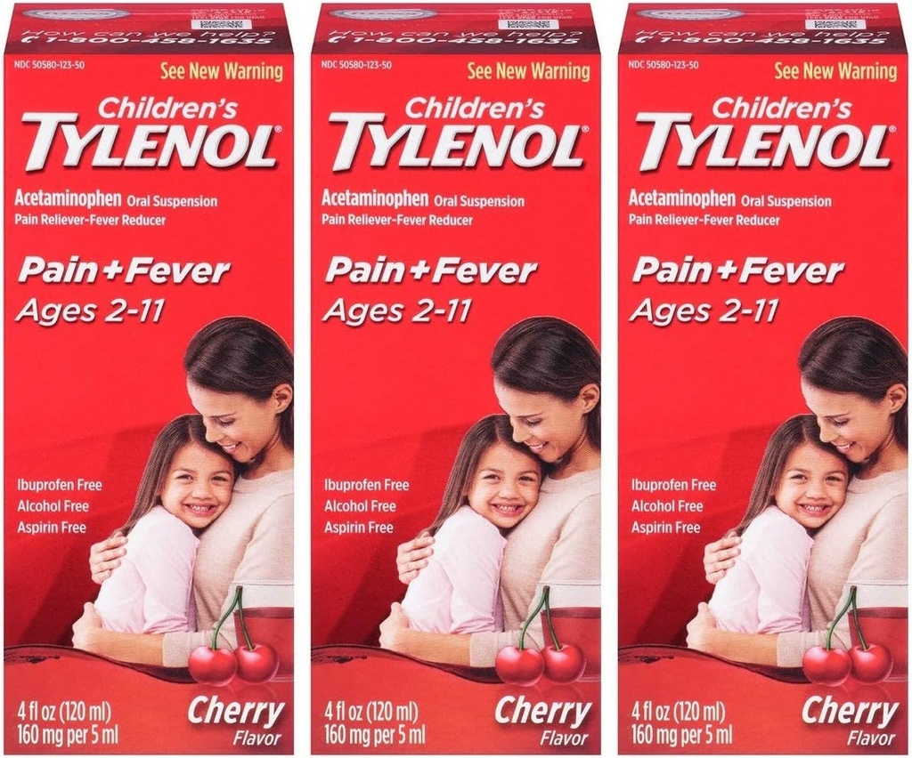 Tylenol Chld Cherry Liq Veľkosť 4 Fl oz Tylenol Detská Cherry Blast perorálna suspenzia Balenie 3