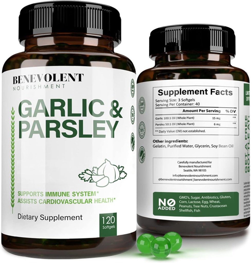 Benevolentné Cesnak Doplnky Odorless - 1500 MG Aged Extract Oil Kapsule, 120 Softgels - Antioxidant Imunity Podpora Cesnakové pilulky a podporuje zdravé hladiny cholesterolu - Non GMO 40 Day Supply