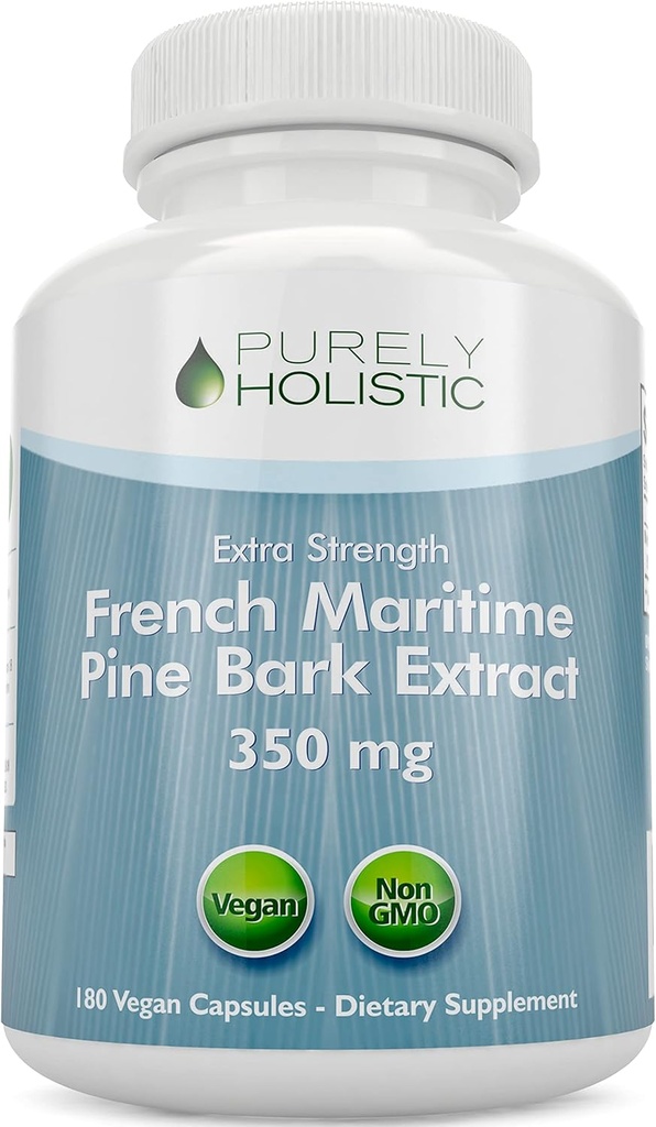 Purely Holistic Pine Bark Extract 350mg 180 Vegan Kapsule 95% Proanthocyanidíny - Francúzska námorná Pine Bark Extract - Non GMO & Pesticides Free Antioxidant Supplement