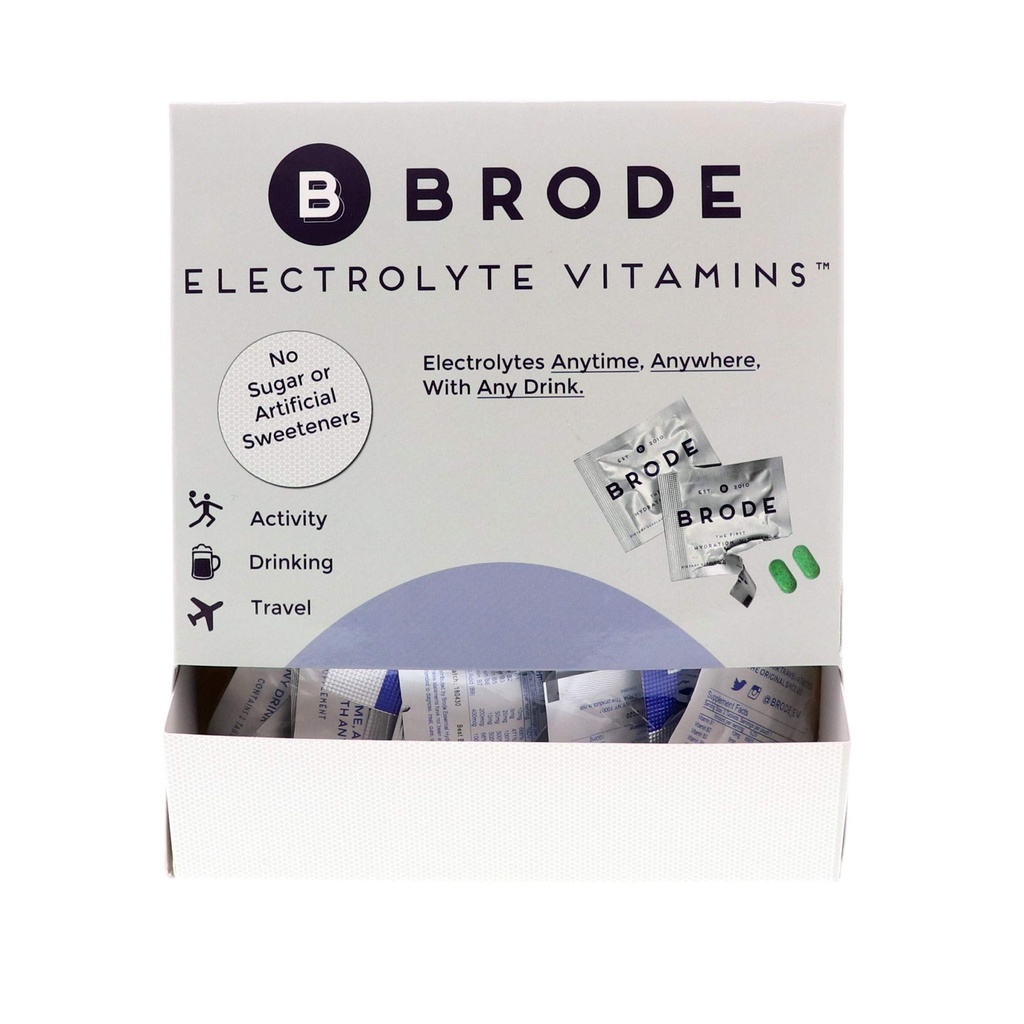 Brode Electrolyte vitamín - prenosné Zero-Cugar Electrolyte tablety - pre šport, Nočný život, Jet Lag, 5 Essential Electrolytes + 9 Vitamíny 100-Packet