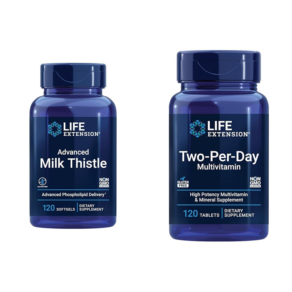 Extension Life Advanced Milk Thitle 120 Softgels and Two- Per- Day High Potency Multi- Vitamin & Mineral 120 Tablety Bundle