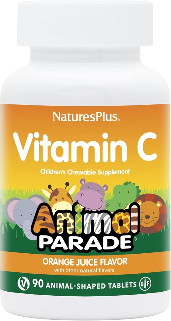 PrírodaPlus Živočíšny sprievod Vitamín C Detská žuvačka - Prírodná Orange Šťavica Chuť - 90 Zvieracie-Shaped Tablety, Balenie 2 - Vegan, Vegetarián, Gluten Free - 90 Celkové služby
