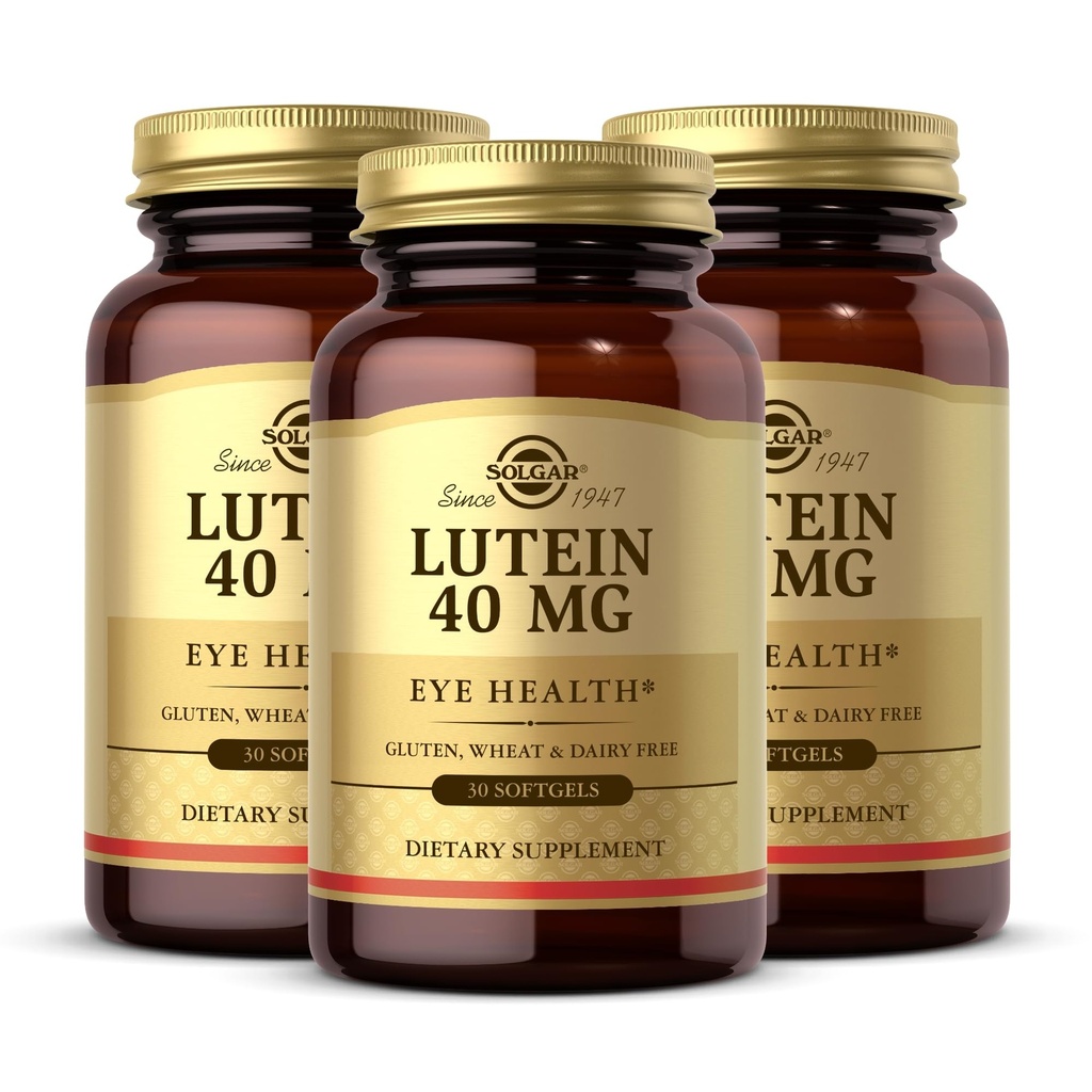 Solgar Lutein 40 mg, 30 Softgels (Pack of 3) - Podporuje zdravie očí - Pomáha Filtrovať Blue Light - Obsahuje FloraGLO Lutein - Gluten Free, Dairy Free - 90 Celkové služby