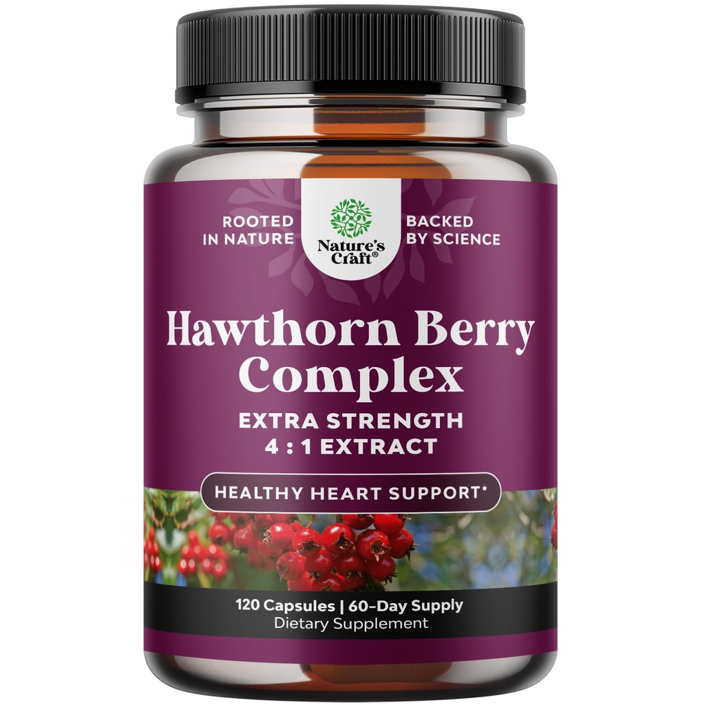 Vysoká sila Hawthorn Berry kapsule - Pure Antioxidant Hawthorn Berry Supplement with Leaf & Flower Extract 4:1 pre Zdravé srdce a zažívanie - Energetická podpora pre mužov a ženy - 120 gróf balenia