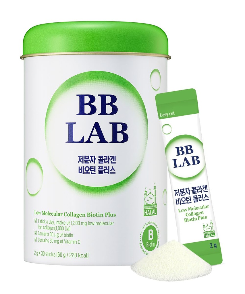 BB LAB Low Molecular Collagen Biotin Plus, Halal Collagen, Powder Supplement, Korean Marine Collagen, Fish Collagen Peptides, Biotin, Vitamín C, Rýchla absorpcia, Shine Muscat Chlavor