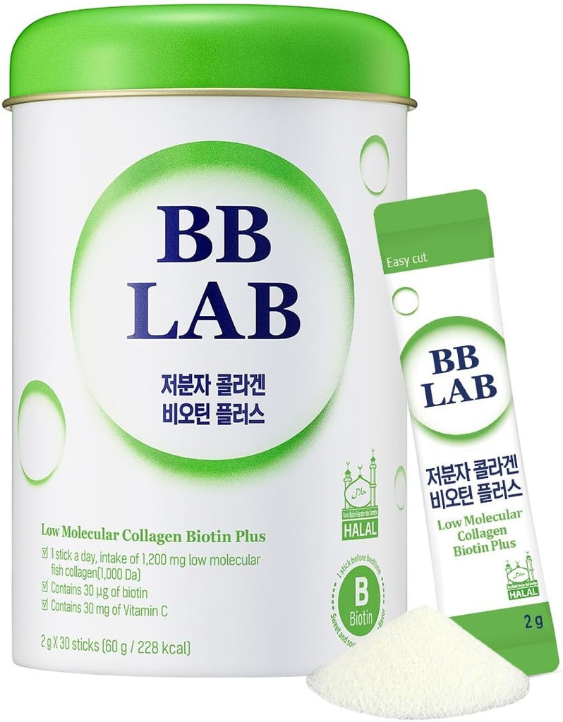 BB LAB Low Molecular Collagen Biotin Plus, Halal Collagen, Powder Supplement, Korean Marine Collagen, Fish Collagen Peptides, Biotin, Vitamín C, Rýchla absorpcia, Shine Muscat Chlavor