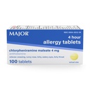MAJOR 4 Mg Alergické tablety - Chlórfeniramín Maleát 4-hodinová alergia - Antihistaminikum na zmiernenie sipotu, svrbenie vodnaté oči, svrbenie hrdla, a Runny Nose - 100 Počet (1 balenie)