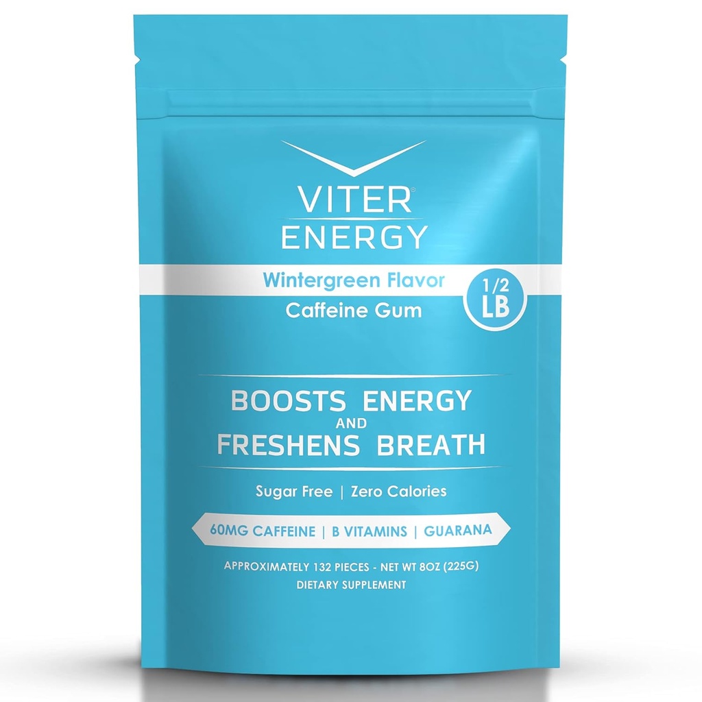 Viter Energy Kofeínu Gum 60mg kofeínu, B vitamíny, Guarana, bez cukru. (zimná zelená, 8oz, hromadný vak)