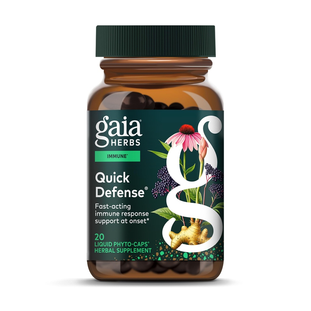 Gaia byliny rýchla obrana - Rýchla imunita doplnok * - Echinacea, Black Elderberry, Ginger & Andrographis - 20 Vegan Liquid Phyto-Capsules (2-Day Supply)