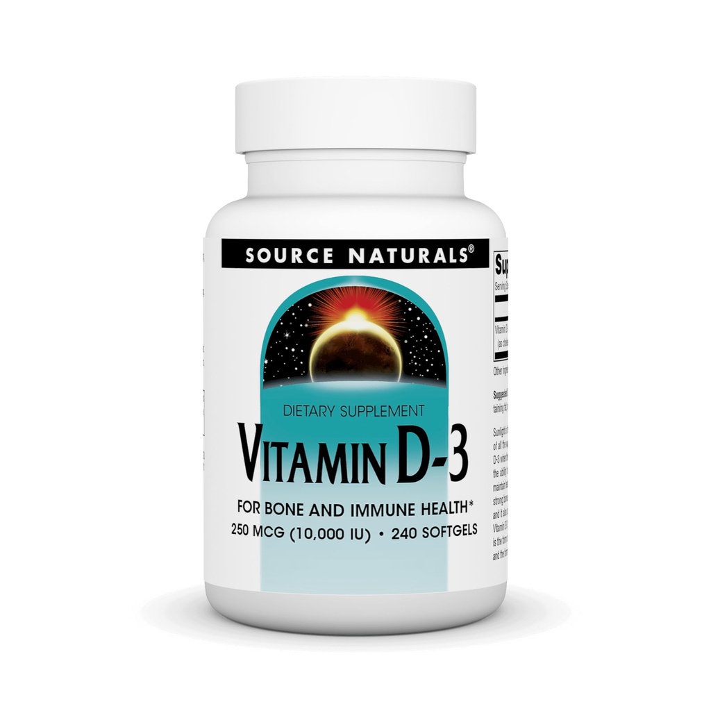 Zdroj Naturals Vitamín D-3, podporuje zdravie kostí a imunity*, 250 μg (10 000 IU) - 240 Softgels