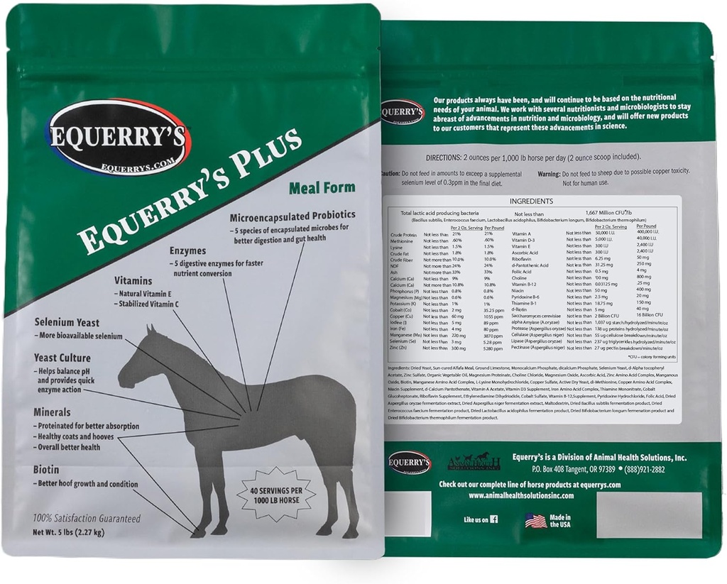 Equerry Plus Horse Supplement - Rozšírená podpora s probiotikami pre trávenie, vitamíny a minerály - vyrobené v USA - 5 lb