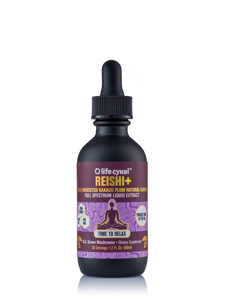 Život Cykel - Reishi Mushrom Extract w/Kakadu Plum- Adaptogén na pomoc pri spánku, relaxácia a bunková podpora- 100% organické huby, antioxidanty Vitamín C, 2oz (Backaging May Vary)