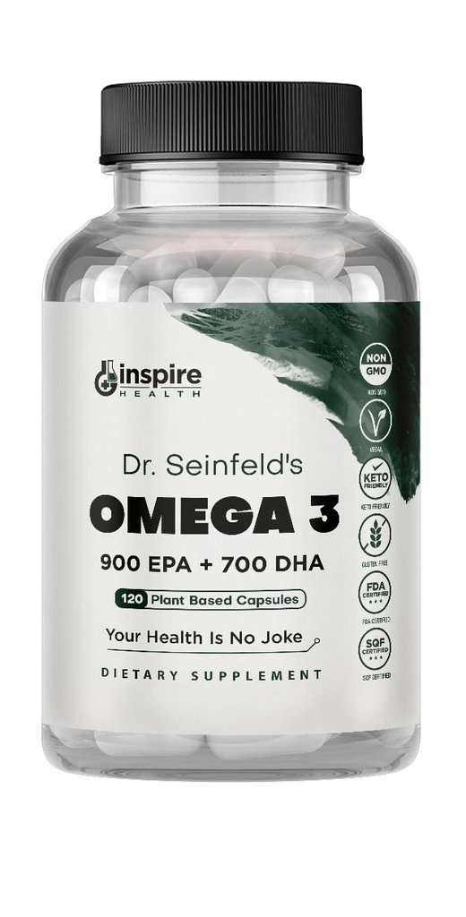 Veľmi najlepší Vegan Omega 3 doplnok - 120 Kapsule - Algae Omega 3 Vegetariánska doplnok - Plant Based Fish Oil Alternatíva - EPA DHA Supplement - Made in The USA - Heart Stres Relief Dr. Seinfeld