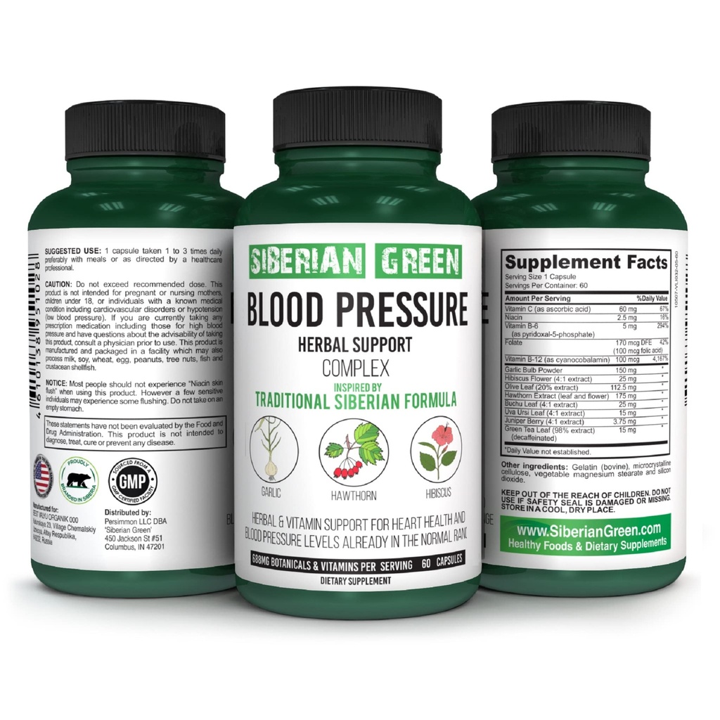 Sibírska zelená krv Cardio Tlak Bylinná podpora - Hawthorn, Hibiscus, Cesnak - 60 Kapsule - Tradičná sibírska formula