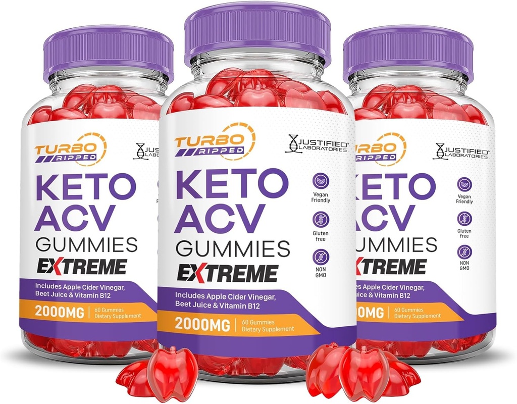Justified Laboratories (3 Pack Tubo Ripped Keto ACV Gummies Extreme 2000MG Tubo Ripped Keto Gummies Apple Cider Vinegar Formulated with Pomegranate Beet Juice Powder B12 Vegan Non GMO 180 Gummys